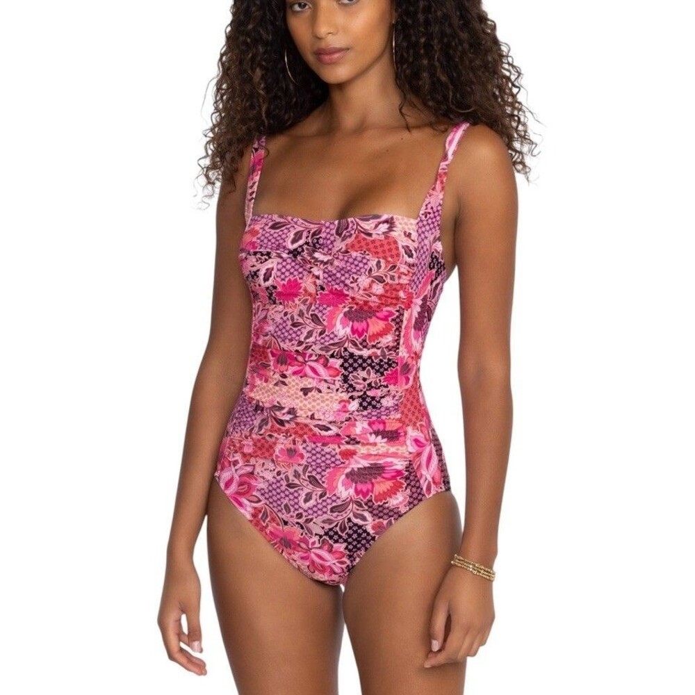 Johnny Was One Piece Swimsuit Valennis Ruched Pink Multi Size Small NWT